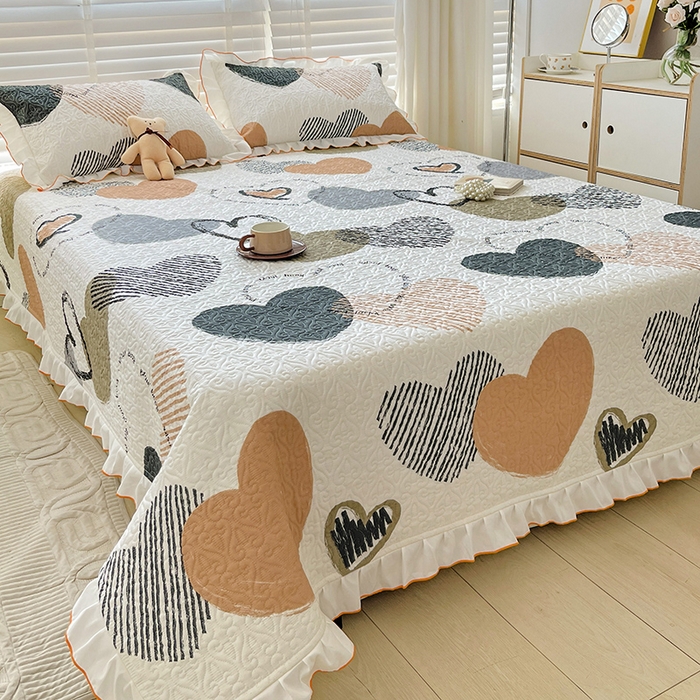 91家纺网 家纺一手货源 找家纺 羽爱家纺 2025新款全棉防滑花边床盖卡布奇诺