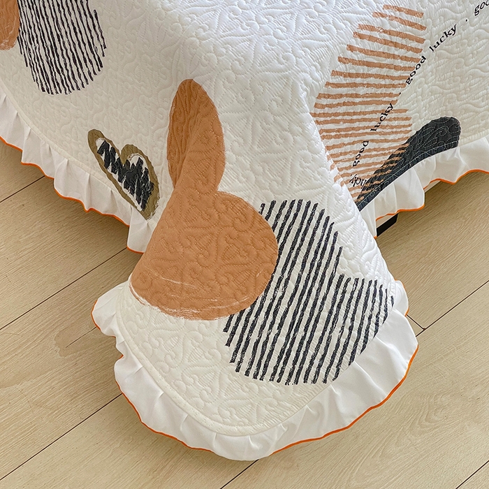 91家纺网 家纺一手货源 找家纺 羽爱家纺 2025新款全棉防滑花边床盖卡布奇诺