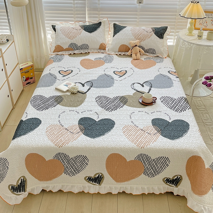 羽爱家纺 2025新款全棉防滑花边床盖卡布奇诺