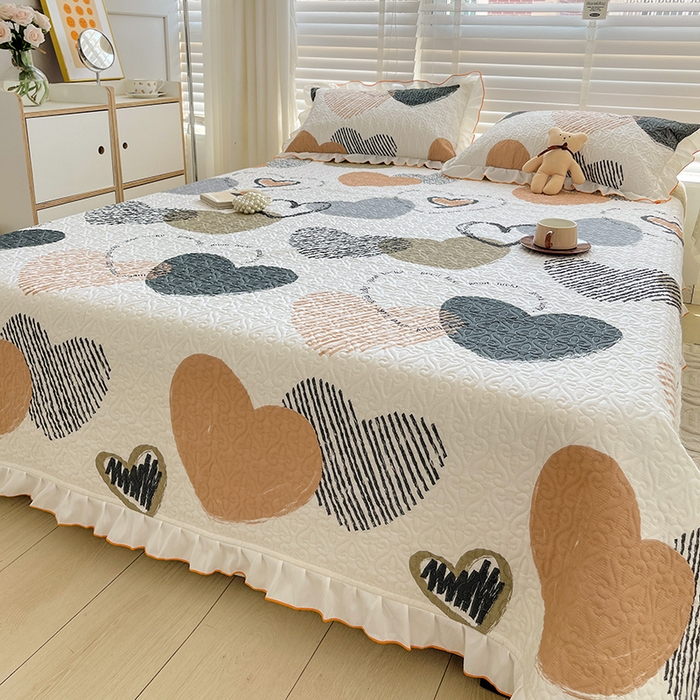 91家纺网 家纺一手货源 找家纺 羽爱家纺 2025新款全棉防滑花边床盖卡布奇诺