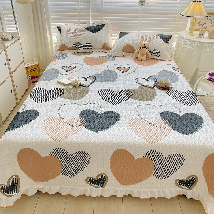 91家纺网 家纺一手货源 找家纺 羽爱家纺 2025新款全棉防滑花边床盖卡布奇诺