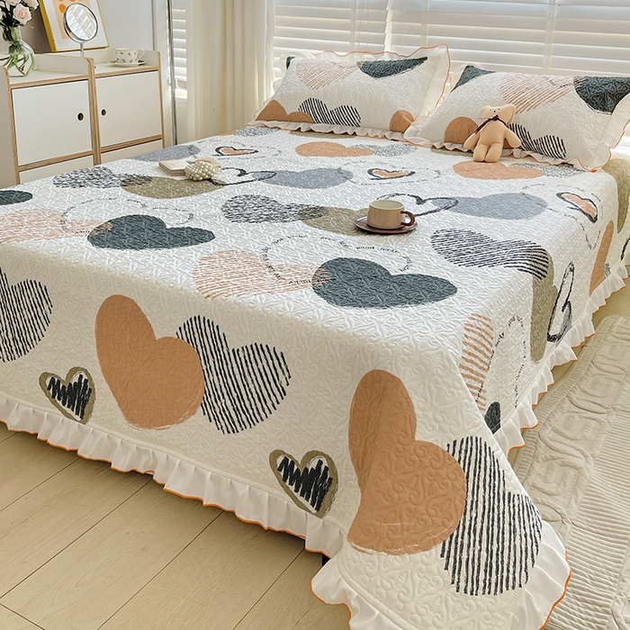 91家纺网 家纺一手货源 找家纺 羽爱家纺 2025新款全棉防滑花边床盖卡布奇诺