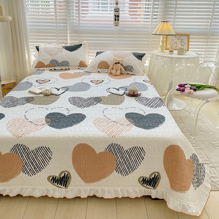 91家纺网 家纺一手货源 找家纺 羽爱家纺 2025新款全棉防滑花边床盖卡布奇诺