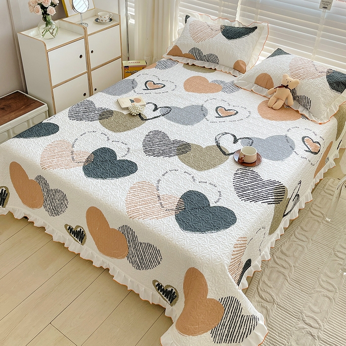 91家纺网 家纺一手货源 找家纺 羽爱家纺 2025新款全棉防滑花边床盖卡布奇诺