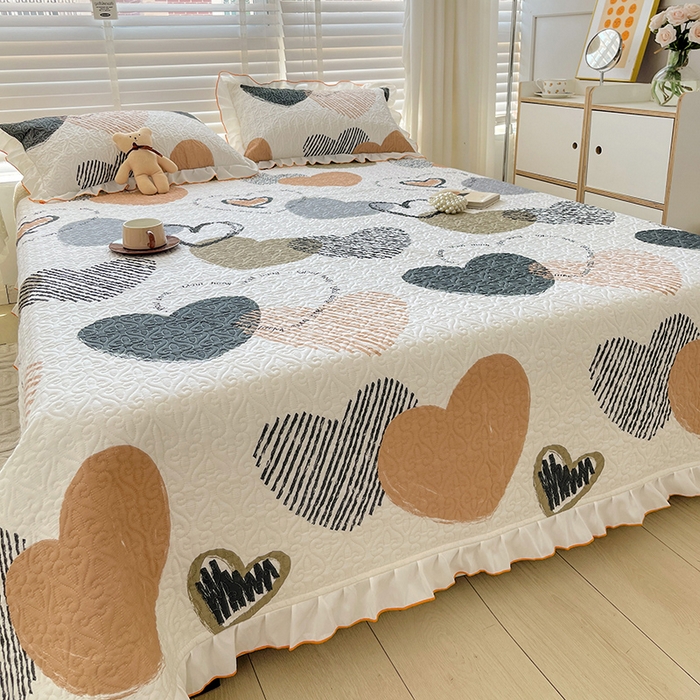 91家纺网 家纺一手货源 找家纺 羽爱家纺 2025新款全棉防滑花边床盖卡布奇诺