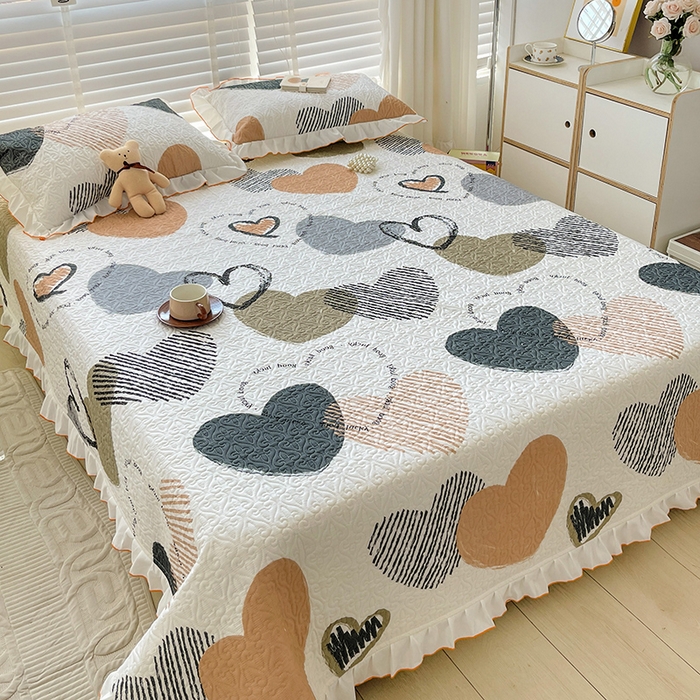 91家纺网 家纺一手货源 找家纺 羽爱家纺 2025新款全棉防滑花边床盖卡布奇诺