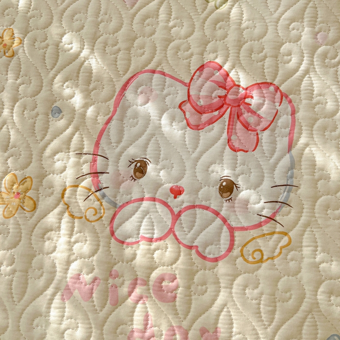 91家纺网 家纺一手货源 找家纺 羽爱家纺 2025新款全棉防滑花边床盖可爱喵