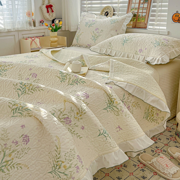 91家纺网 家纺一手货源 找家纺 羽爱家纺 2025新款全棉防滑花边床盖田静