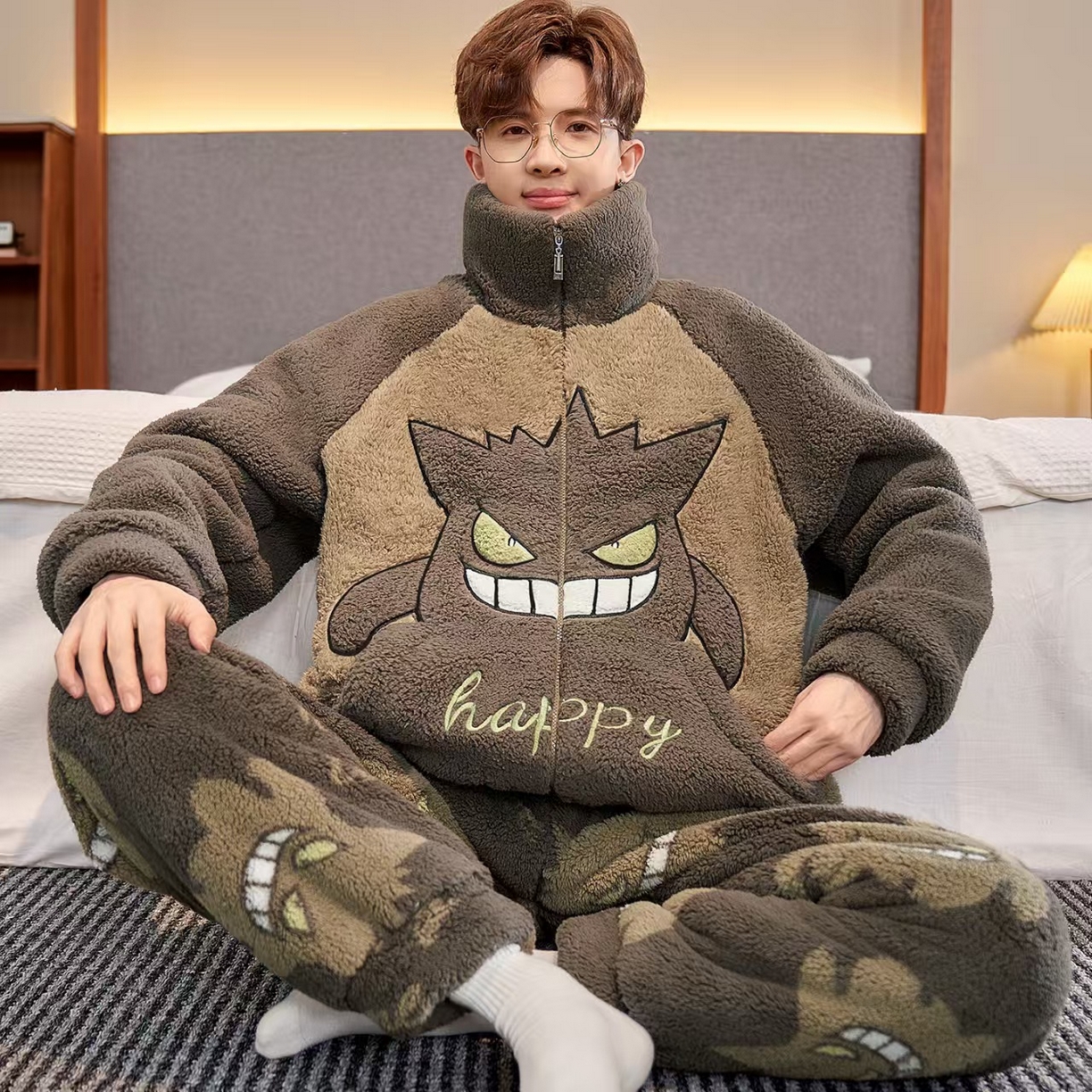 91家纺网 家纺一手货源 找家纺 （总）洛兰沙家居馆 2025新款珊瑚绒睡衣男士秋冬季加绒加厚冬天青少年大码家居服套装