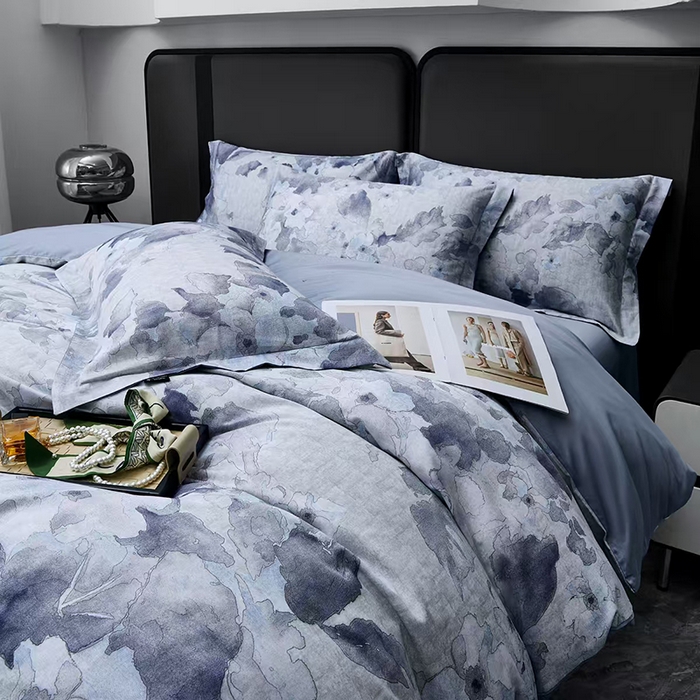 91家纺网 家纺一手货源 找家纺 玖玖爱家纺 2025新款长绒棉全棉数码印花四件套 半岛茶花紫