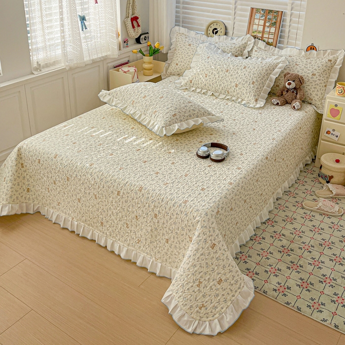 91家纺网 家纺一手货源 找家纺 羽爱家纺 2025新款全棉防滑花边床盖小飞象