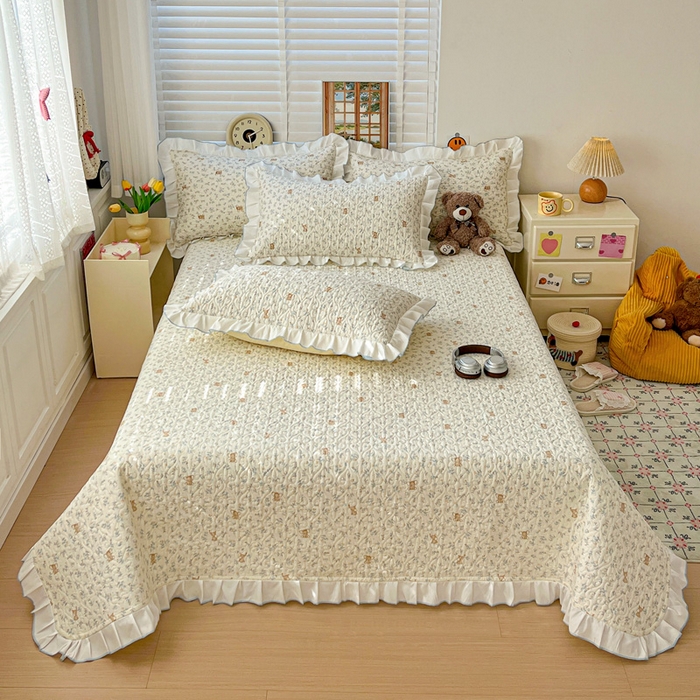 羽爱家纺 2025新款全棉防滑花边床盖小飞象