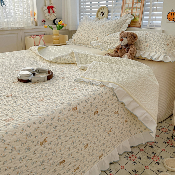 91家纺网 家纺一手货源 找家纺 羽爱家纺 2025新款全棉防滑花边床盖小飞象