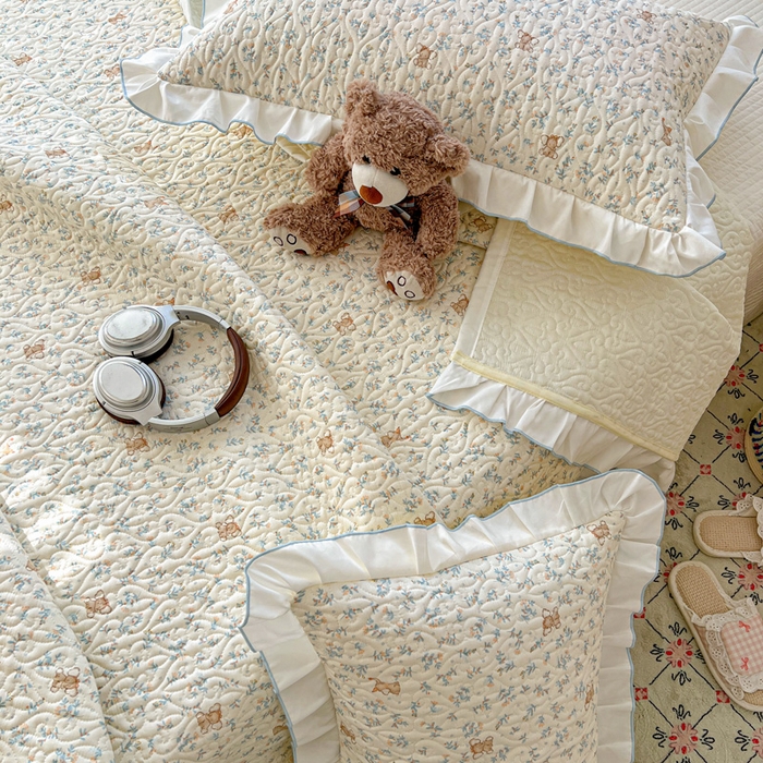 91家纺网 家纺一手货源 找家纺 羽爱家纺 2025新款全棉防滑花边床盖小飞象