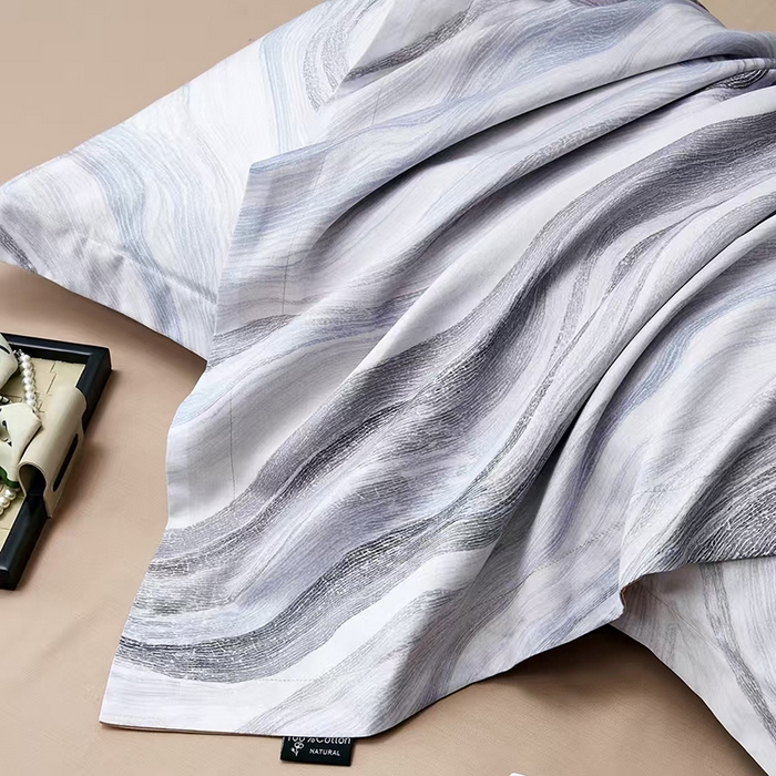 91家纺网 家纺一手货源 找家纺 玖玖爱家纺 2025新款长绒棉全棉数码印花四件套 水波逐流咖