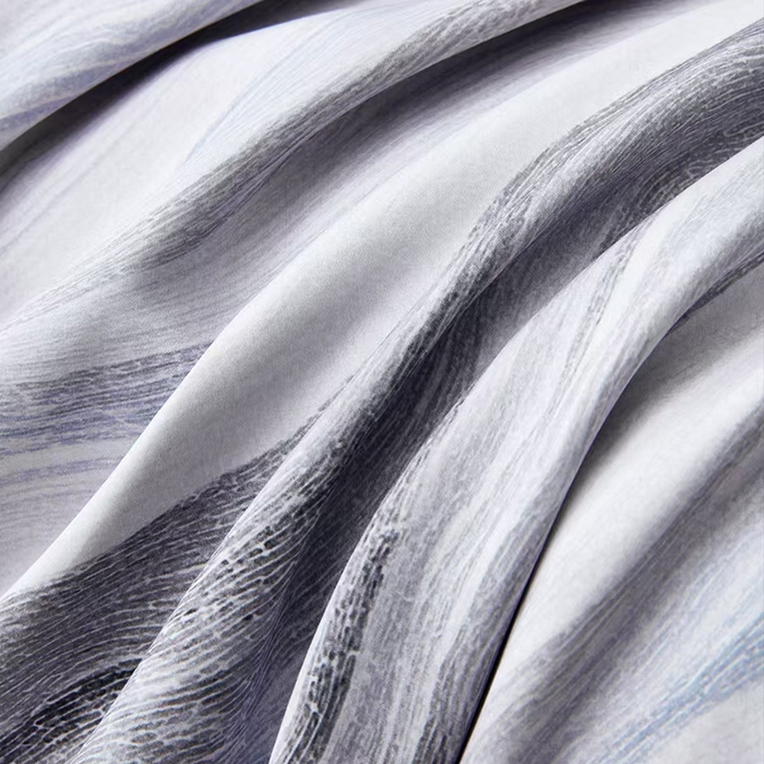 91家纺网 家纺一手货源 找家纺 玖玖爱家纺 2025新款长绒棉全棉数码印花四件套 水波逐流咖