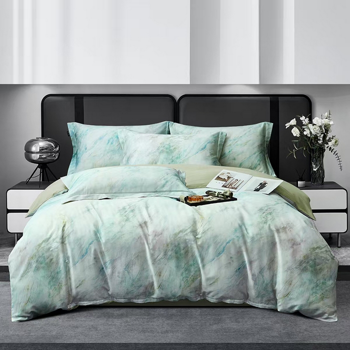 玖玖爱家纺 2025新款长绒棉全棉数码印花四件套 天空之境绿