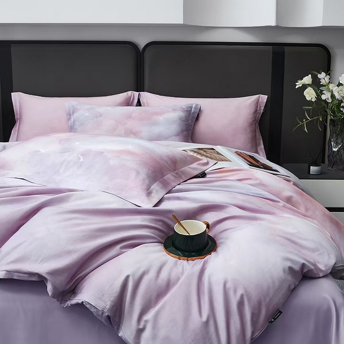 91家纺网 家纺一手货源 找家纺 玖玖爱家纺 2025新款长绒棉全棉数码印花四件套 云见粉