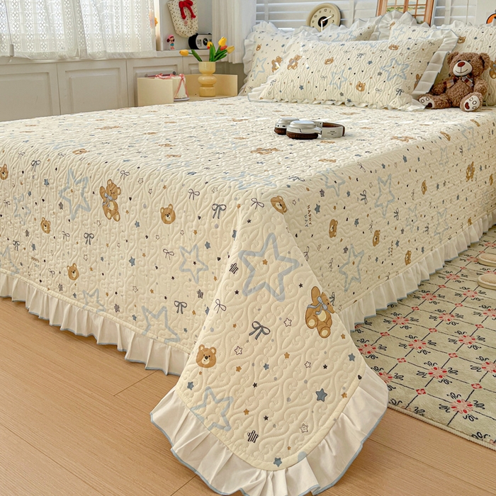 91家纺网 家纺一手货源 找家纺 羽爱家纺 2025新款全棉防滑花边床盖星星熊