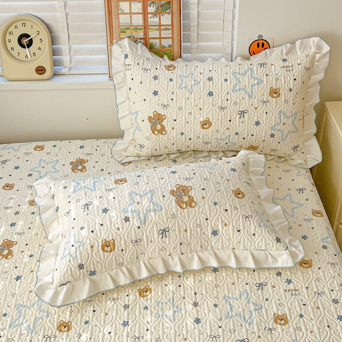 91家纺网 家纺一手货源 找家纺 羽爱家纺 2025新款全棉防滑花边床盖星星熊