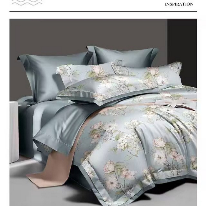 玖玖爱家纺 2025新款长绒棉全棉数码印花四件套 觅葵蓝