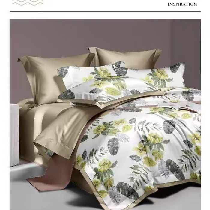 玖玖爱家纺 2025新款长绒棉全棉数码印花四件套 十里春黄绿