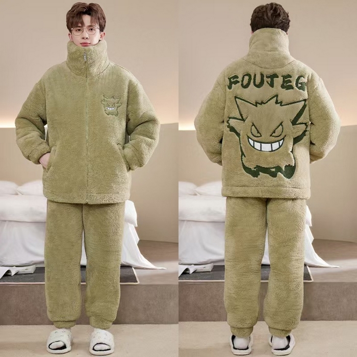 91家纺网 家纺一手货源 找家纺 （总）洛兰沙家居馆 2025新款睡衣男秋冬款加绒加厚珊瑚绒青少年冬天可外穿男士大码家居服套装