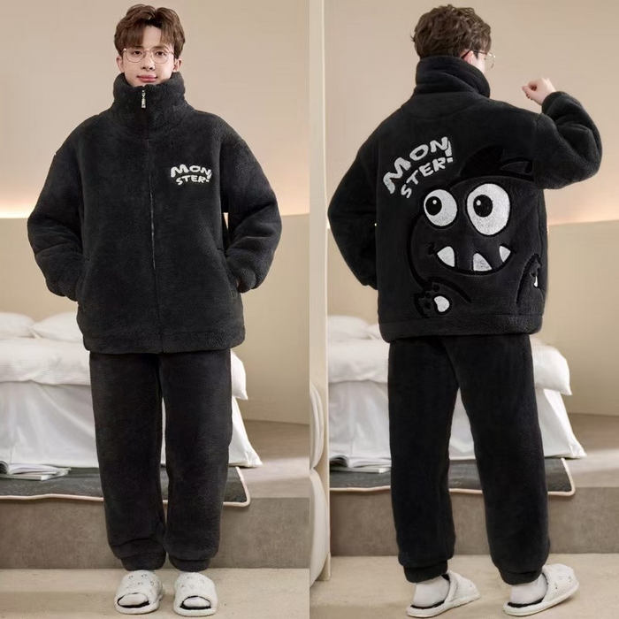 91家纺网 家纺一手货源 找家纺 （总）洛兰沙家居馆 2025新款睡衣男秋冬款加绒加厚珊瑚绒青少年冬天可外穿男士大码家居服套装