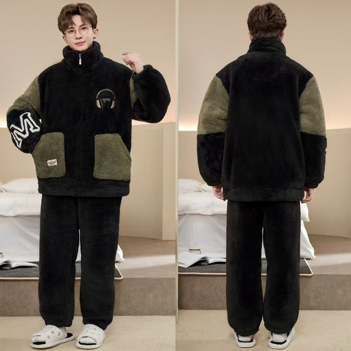 91家纺网 家纺一手货源 找家纺 （总）洛兰沙家居馆 2025新款睡衣男秋冬款加绒加厚珊瑚绒青少年冬天可外穿男士大码家居服套装