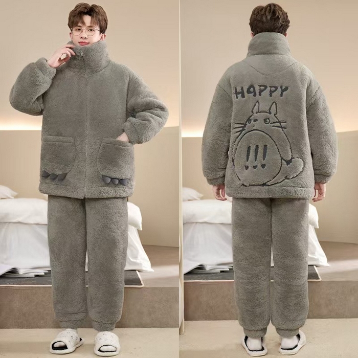 91家纺网 家纺一手货源 找家纺 （总）洛兰沙家居馆 2025新款睡衣男秋冬款加绒加厚珊瑚绒青少年冬天可外穿男士大码家居服套装