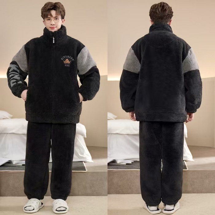 91家纺网 家纺一手货源 找家纺 （总）洛兰沙家居馆 2025新款睡衣男秋冬款加绒加厚珊瑚绒青少年冬天可外穿男士大码家居服套装