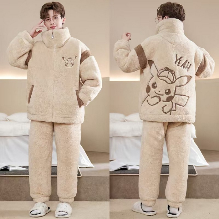 91家纺网 家纺一手货源 找家纺 （总）洛兰沙家居馆 2025新款睡衣男秋冬款加绒加厚珊瑚绒青少年冬天可外穿男士大码家居服套装