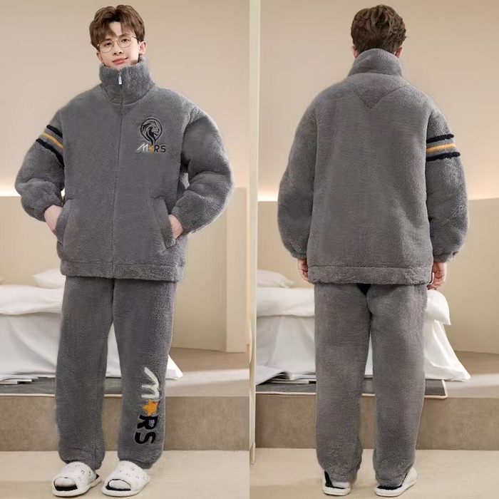 91家纺网 家纺一手货源 找家纺 （总）洛兰沙家居馆 2025新款睡衣男秋冬款加绒加厚珊瑚绒青少年冬天可外穿男士大码家居服套装