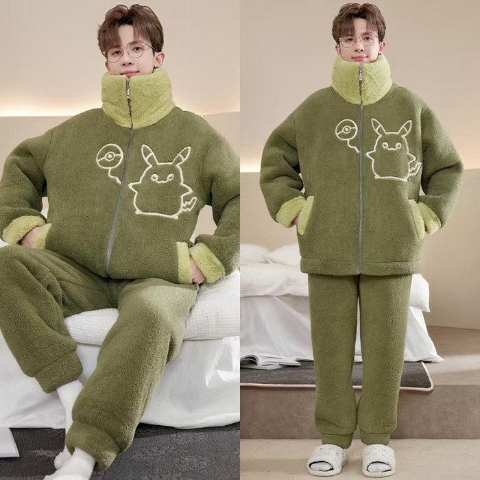 91家纺网 家纺一手货源 找家纺 （总）洛兰沙家居馆 2025新款睡衣男秋冬款加绒加厚珊瑚绒青少年冬天可外穿男士大码家居服套装