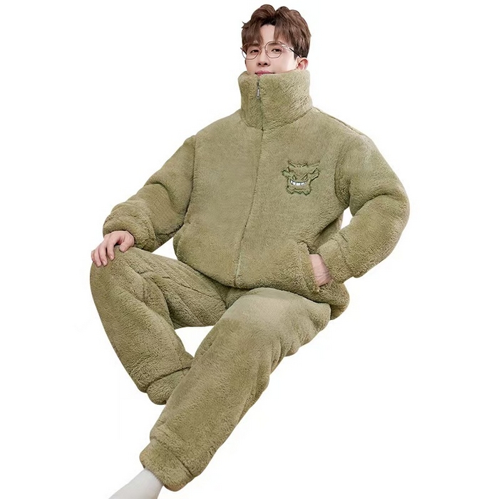 91家纺网 家纺一手货源 找家纺 （总）洛兰沙家居馆 2025新款睡衣男秋冬款加绒加厚珊瑚绒青少年冬天可外穿男士大码家居服套装