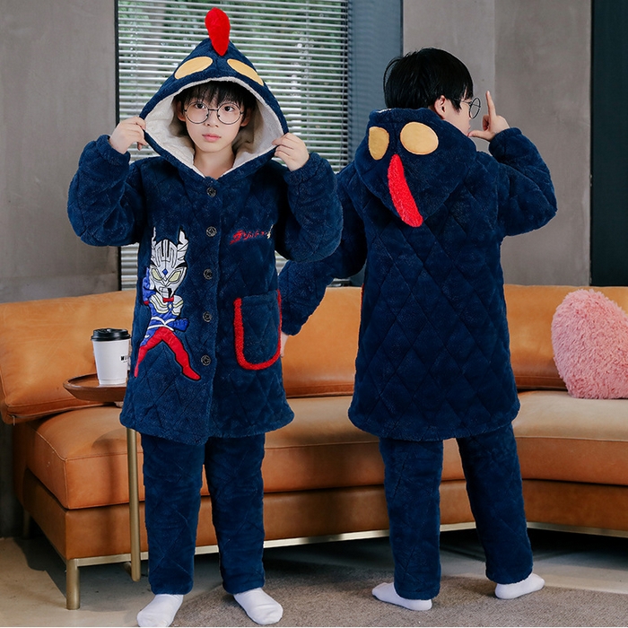 91家纺网 家纺一手货源 找家纺 （总）洛兰沙家居馆 2025新款蜡笔小新儿童睡衣男童秋冬季加厚款男孩珊瑚绒三层夹棉冬款家居服