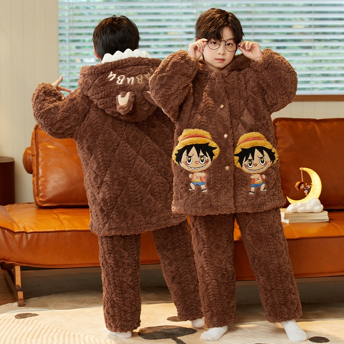 91家纺网 家纺一手货源 找家纺 （总）洛兰沙家居馆 2025新款蜡笔小新儿童睡衣男童秋冬季加厚款男孩珊瑚绒三层夹棉冬款家居服