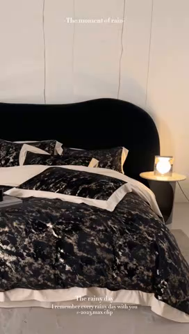 91家纺网 家纺一手货源 找家纺 金奇达家纺 2025新款【鎏金谧镜】鎏金系列-羽零™空气拉绒四件套 鎏金谧境-黑曜石（会员减35元）