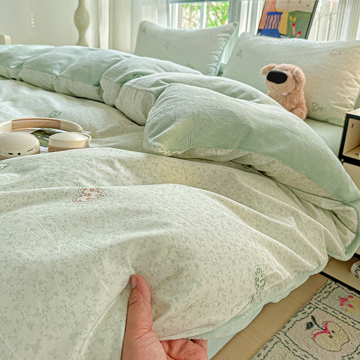 梦洋家纺 2025新款全棉牛奶绒高克重保暖被套 海洋之心-绿
