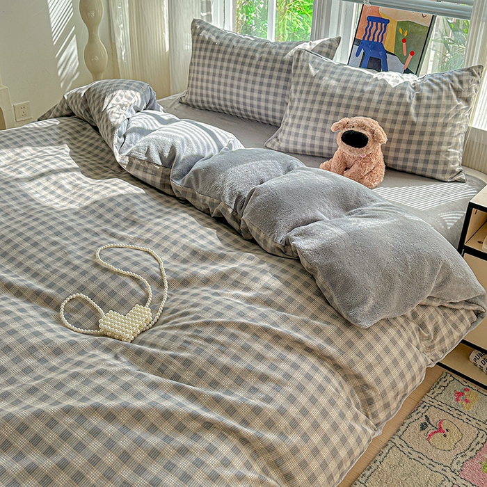 91家纺网 家纺一手货源 找家纺 梦洋家纺 2025新款全棉牛奶绒高克重保暖被套 若幕-灰