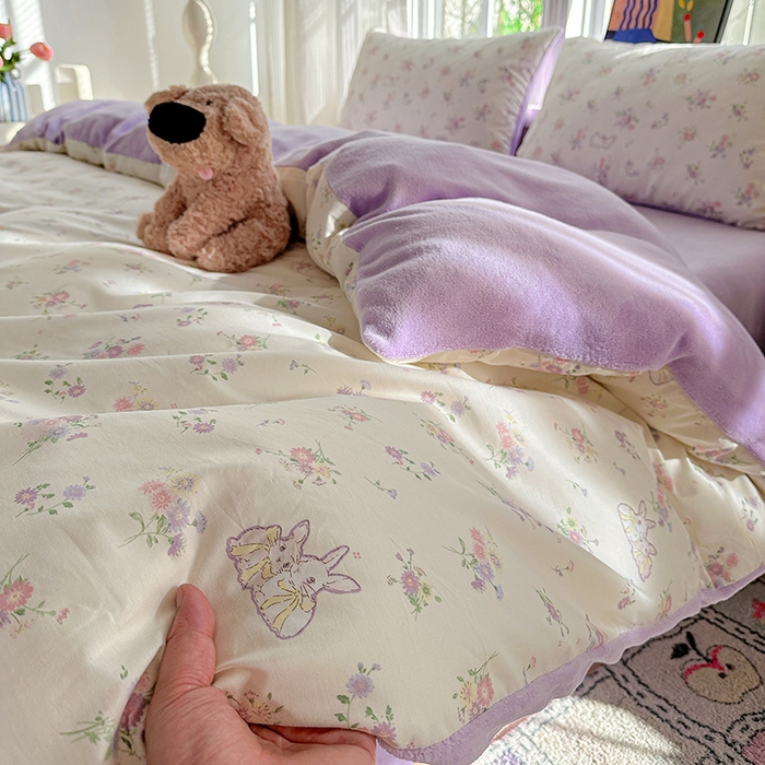 梦洋家纺 2025新款全棉牛奶绒高克重保暖被套 萝莉兔