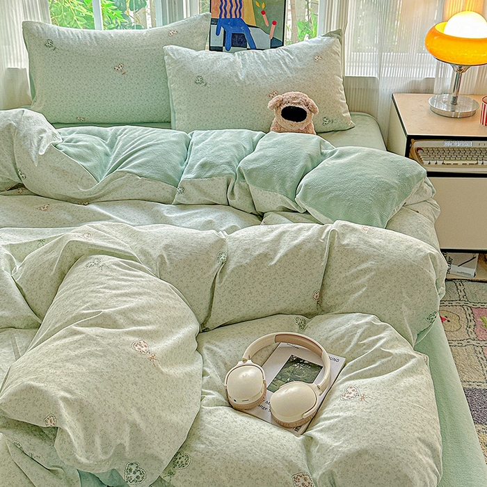91家纺网 家纺一手货源 找家纺 梦洋家纺 2025新款全棉牛奶绒高克重保暖被套 海洋之心-绿