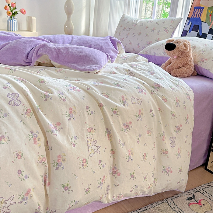 91家纺网 家纺一手货源 找家纺 梦洋家纺 2025新款全棉牛奶绒高克重保暖被套 萝莉兔