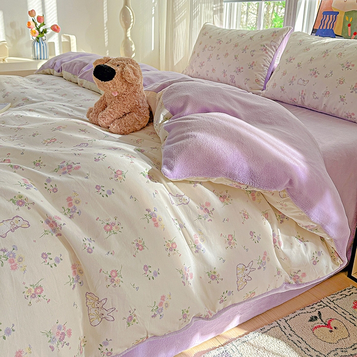 91家纺网 家纺一手货源 找家纺 梦洋家纺 2025新款全棉牛奶绒高克重保暖被套 萝莉兔