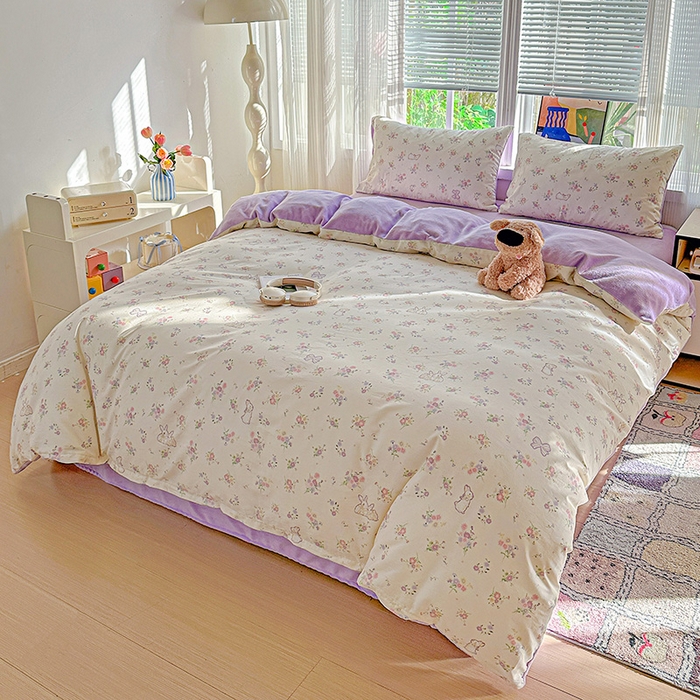 91家纺网 家纺一手货源 找家纺 梦洋家纺 2025新款全棉牛奶绒高克重保暖被套 萝莉兔