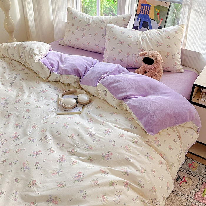 91家纺网 家纺一手货源 找家纺 梦洋家纺 2025新款全棉牛奶绒高克重保暖被套 萝莉兔