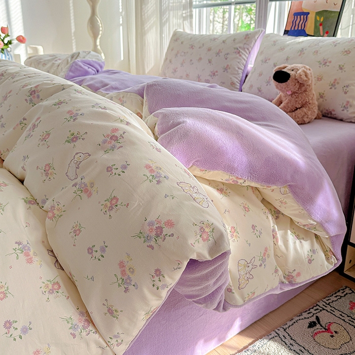 91家纺网 家纺一手货源 找家纺 梦洋家纺 2025新款全棉牛奶绒高克重保暖被套 萝莉兔