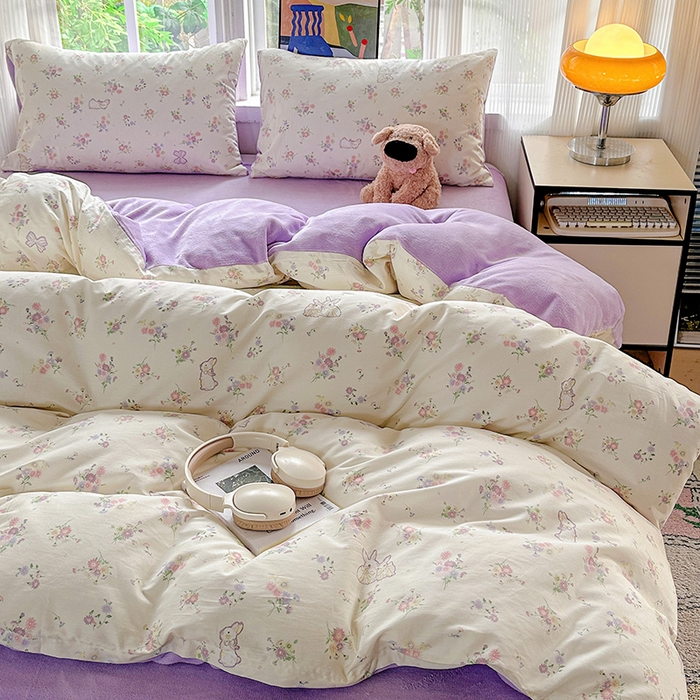 91家纺网 家纺一手货源 找家纺 梦洋家纺 2025新款全棉牛奶绒高克重保暖被套 萝莉兔