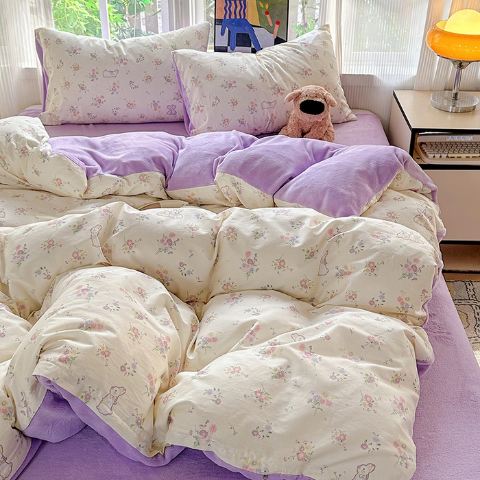 91家纺网 家纺一手货源 找家纺 梦洋家纺 2025新款全棉牛奶绒高克重保暖被套 萝莉兔