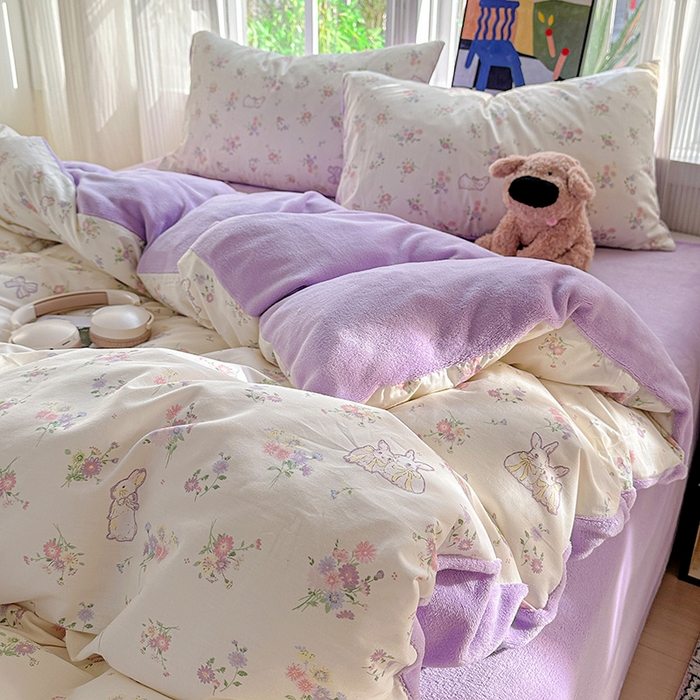 91家纺网 家纺一手货源 找家纺 梦洋家纺 2025新款全棉牛奶绒高克重保暖被套 萝莉兔